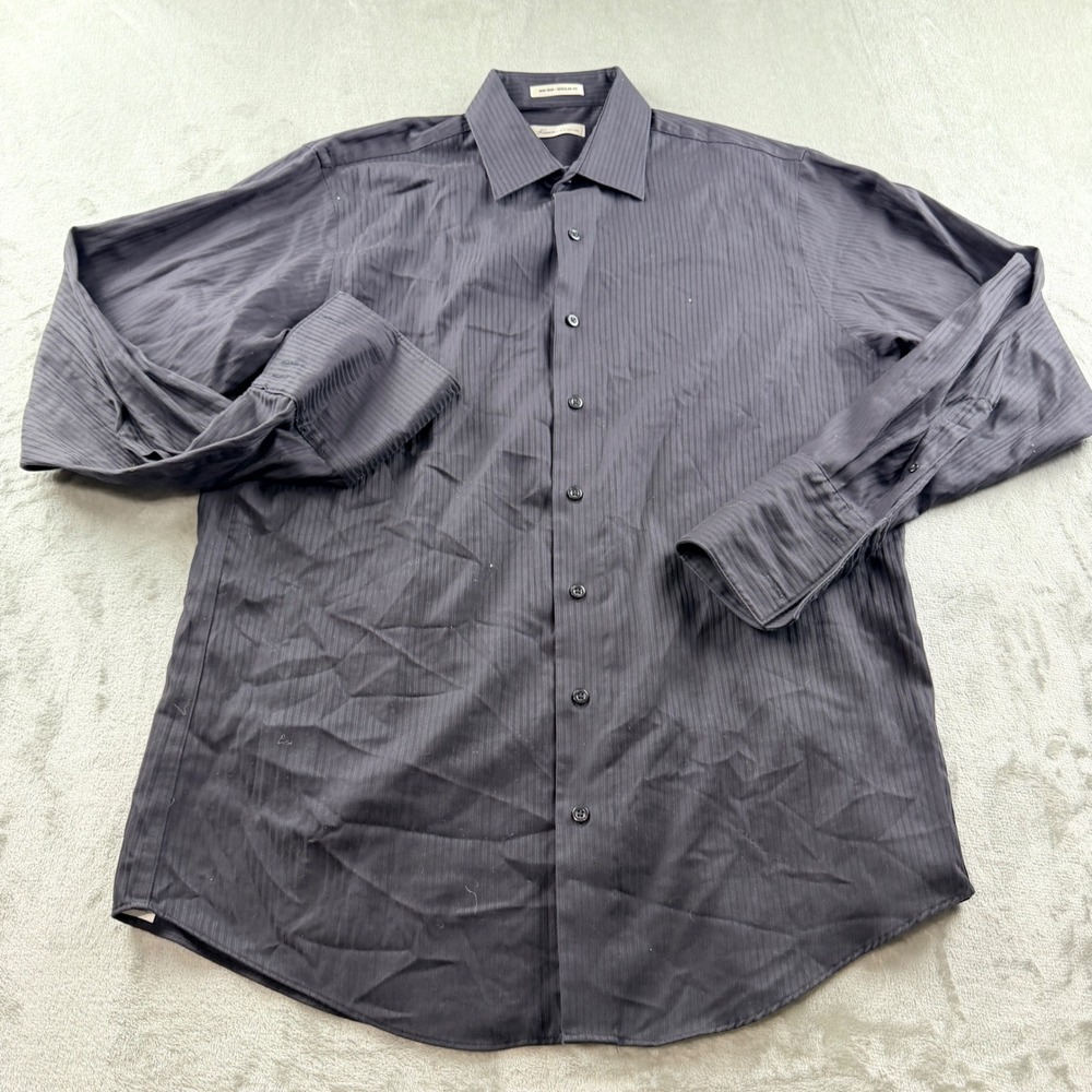 Kenneth Cole New York Mens Black Striped Non Iron Dress Shirt 16.5 34/35